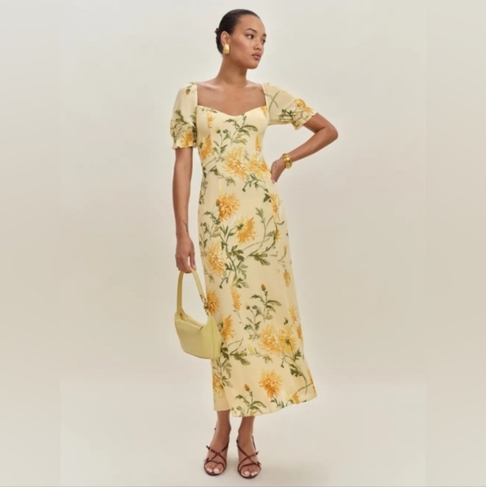Reformation Yellow Floral Midi Dress